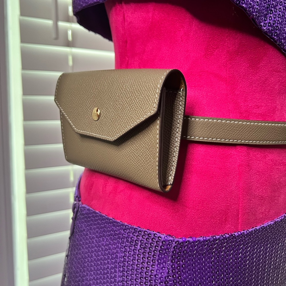 Khaki Epsom Leather Lock Belt with Belt Bag and Gold Hardware Adjustable Sizing